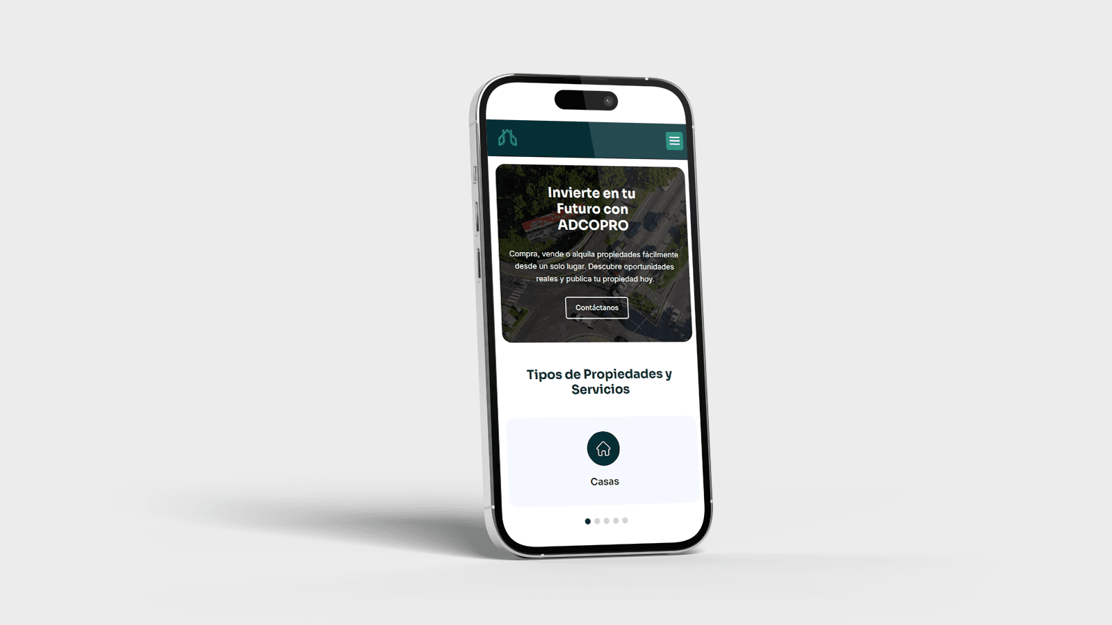 Vista móvil del sitio web de Adcopro