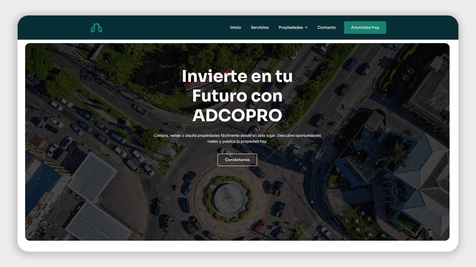 Vista del sitio web de Adcopro