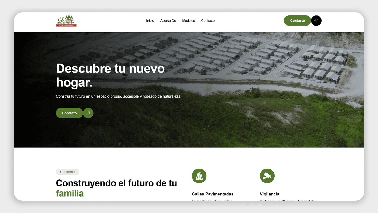 Vista del sitio web de Ciudad Pinares